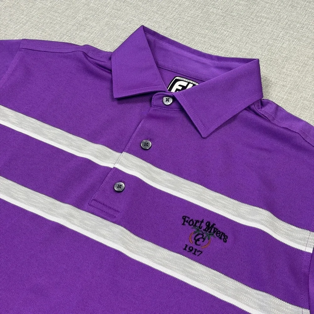 FootJoy Polo Shirt Mens L Purple Short Sleeve Striped Polyester‎ Collared Golf